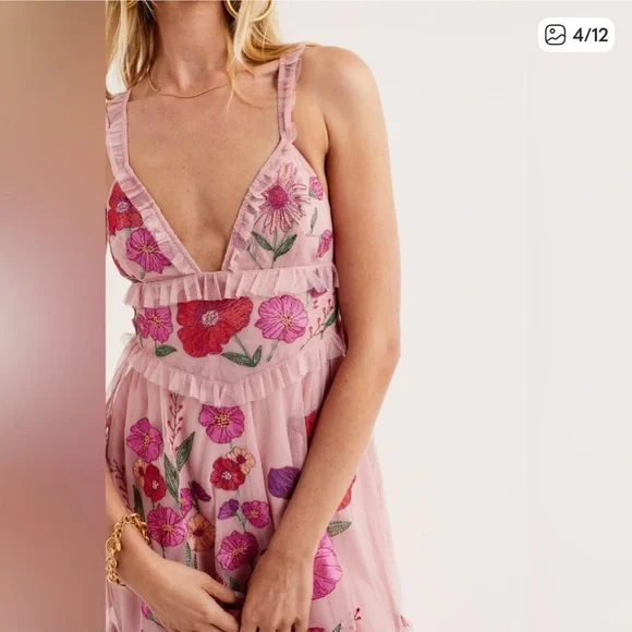 For Love And Lemons Pink Floral Mesh Backless Dress **MISSING THE SLIP*** - Picture 3 of 13